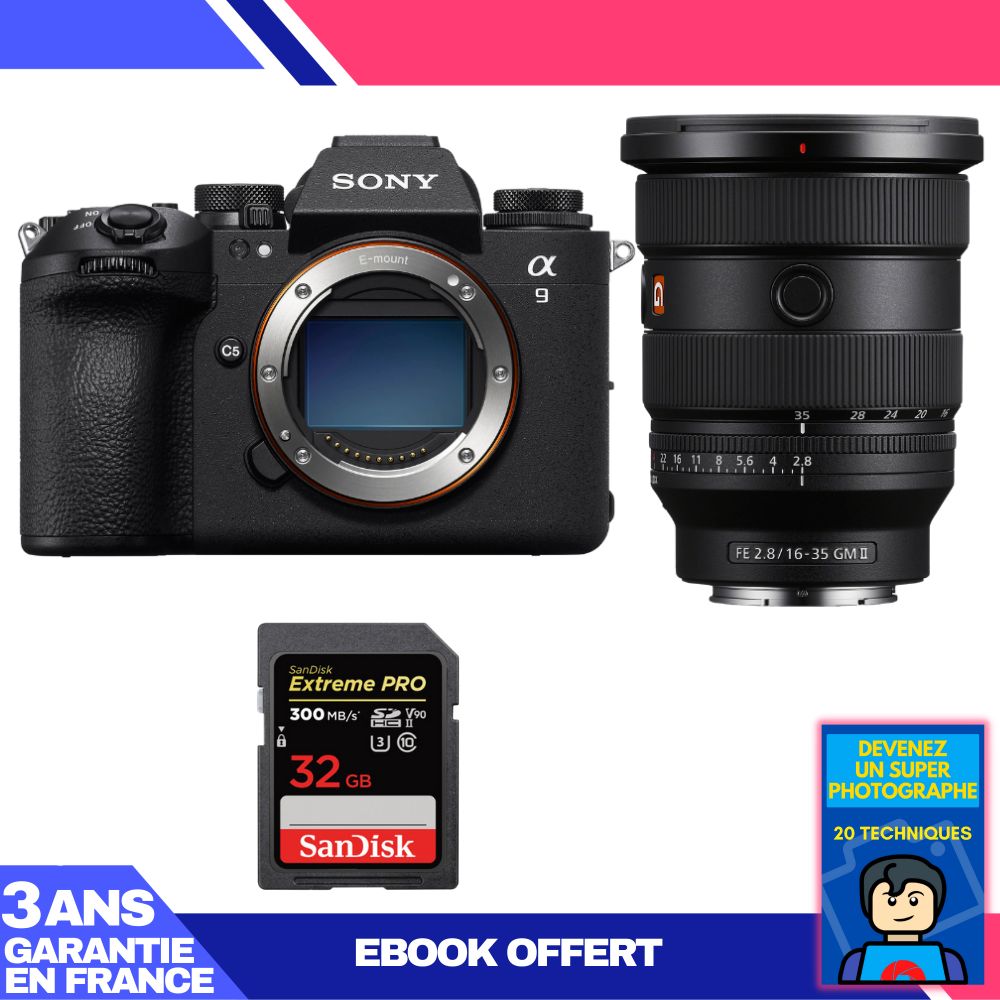 Sony A9 III Camera Kit with FE 16-35mm f/2.8 GM II Lens + SanDisk 32GB Extreme PRO SD Card + Ebook