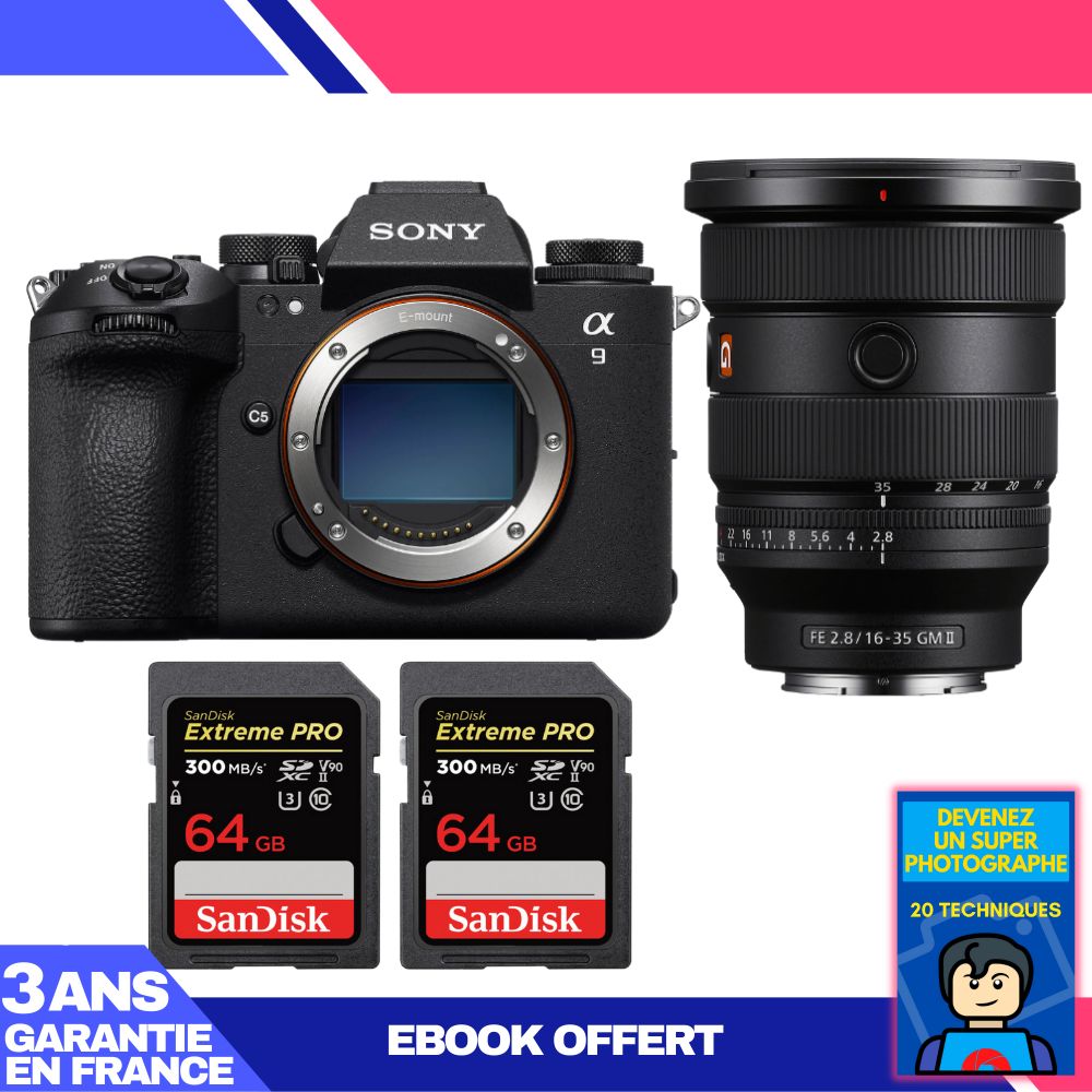 Sony A9 III Camera Kit with FE 16-35mm f/2.8 GM II Lens + 2x SanDisk 64GB Extreme PRO SD Cards
