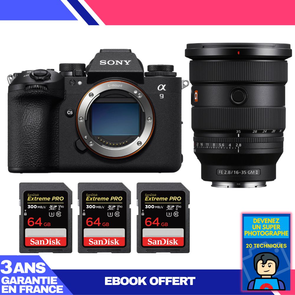 Sony A9 III Camera Kit with FE 16-35mm f/2.8 GM II Lens and SanDisk SD Cards