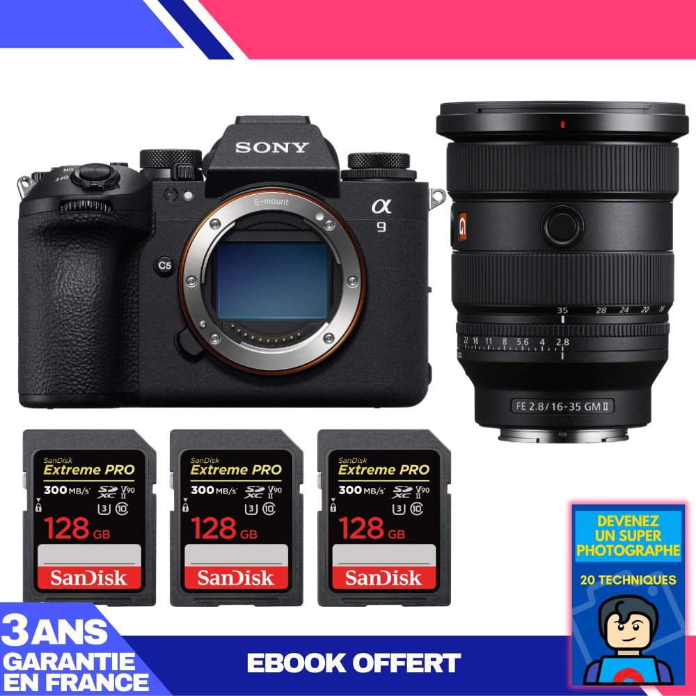 Sony A9 III Camera Kit with FE 16-35mm f/2.8 GM II Lens + 3x 128GB SanDisk Extreme PRO UHS-II SDXC Memory Cards