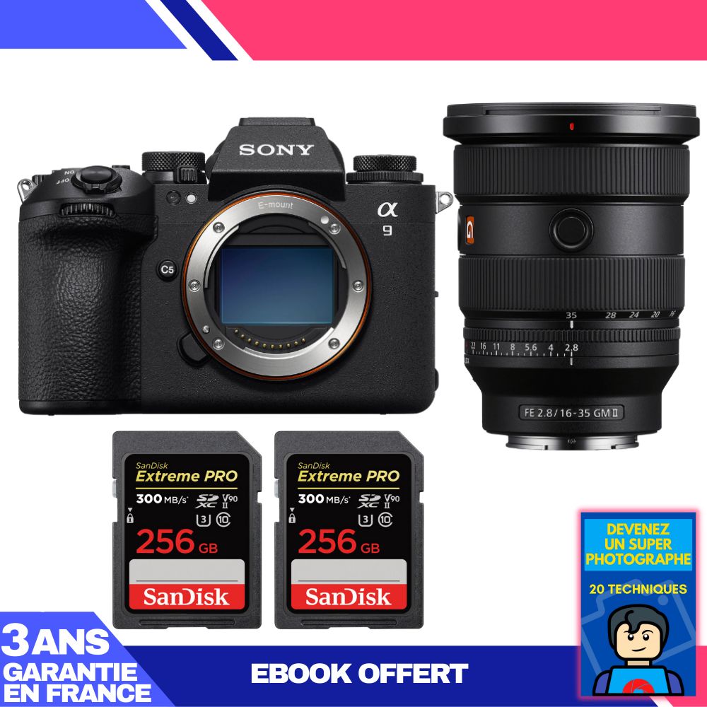 Sony A9 III Camera Kit with FE 16-35mm f/2.8 GM II Lens + 2x 256GB SanDisk Extreme PRO SD Cards + 'Become a Super Photographer' Ebook