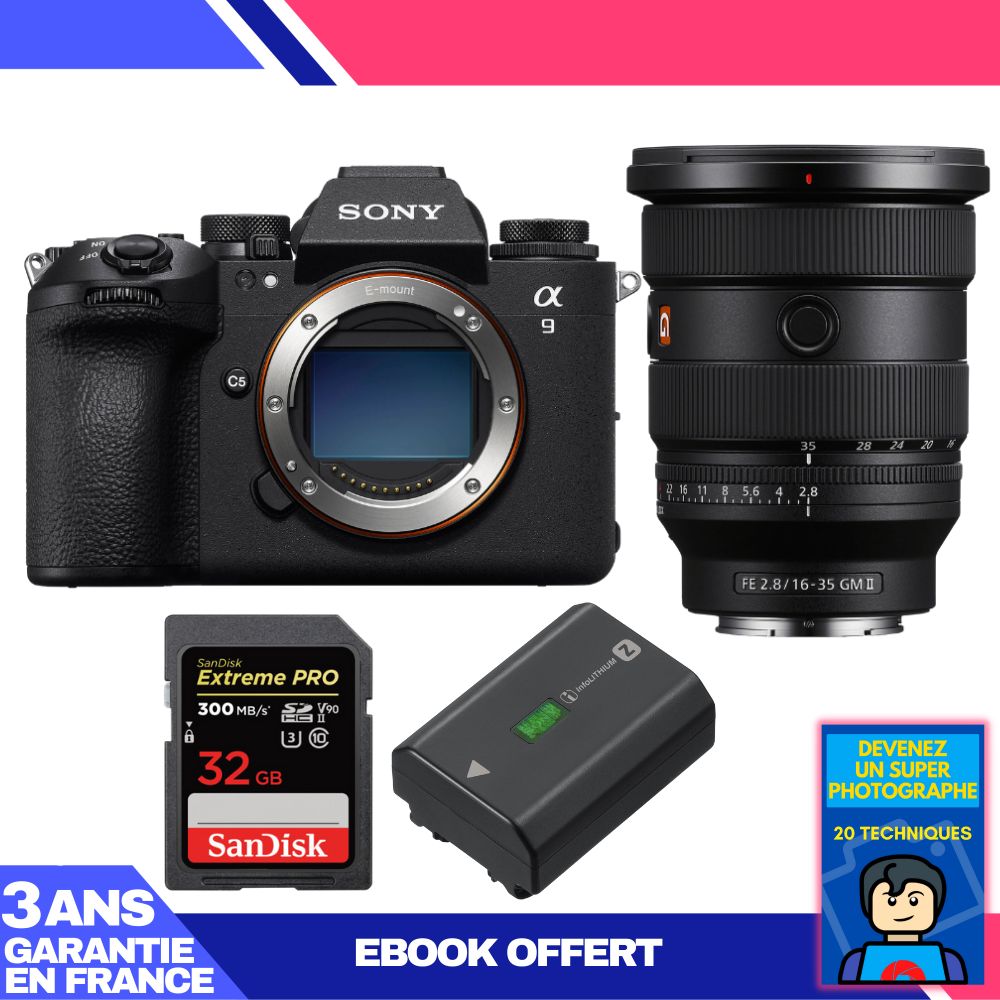 Sony A9 III Camera Kit with FE 16-35mm f/2.8 GM II Lens + SanDisk Extreme PRO SD Card + Sony Battery + Ebook