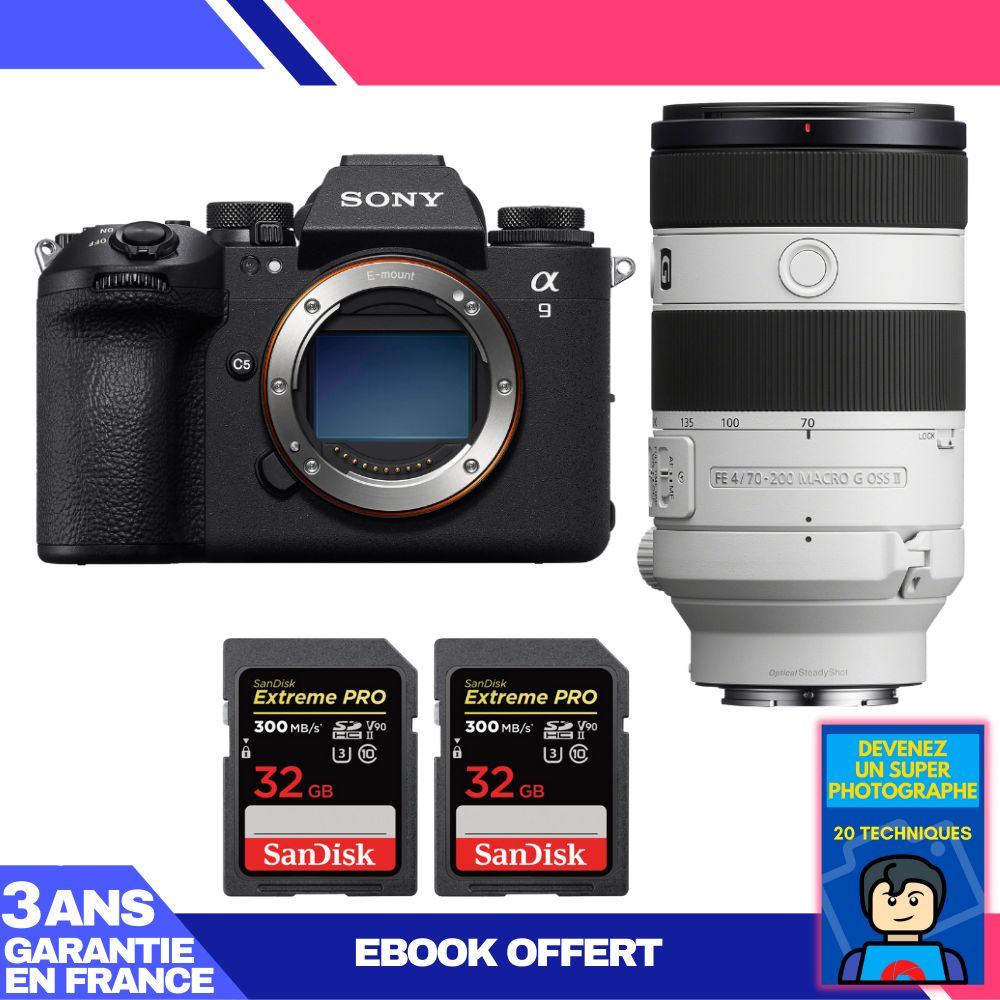 Sony A9 III Body + FE 70-200mm f/4 Macro G OSS II Lens + 2 SanDisk 32GB Extreme PRO UHS-II SDXC Cards + 'Become a Super Photographer' Ebook