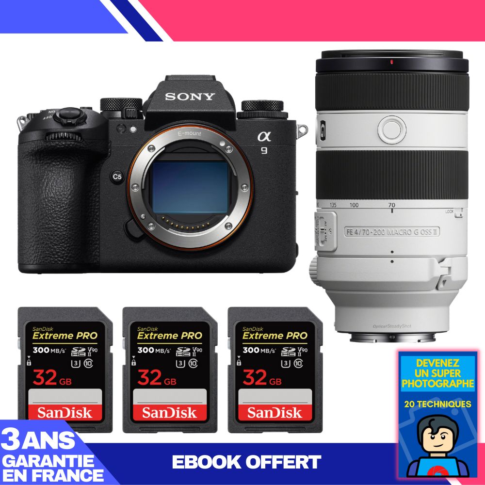 Sony A9 III Body + FE 70-200mm f/4 Macro G OSS II Lens + 3x SanDisk 32GB Extreme PRO UHS-II SDXC 300MB/s Cards + 'Become a Super Photographer' Ebook