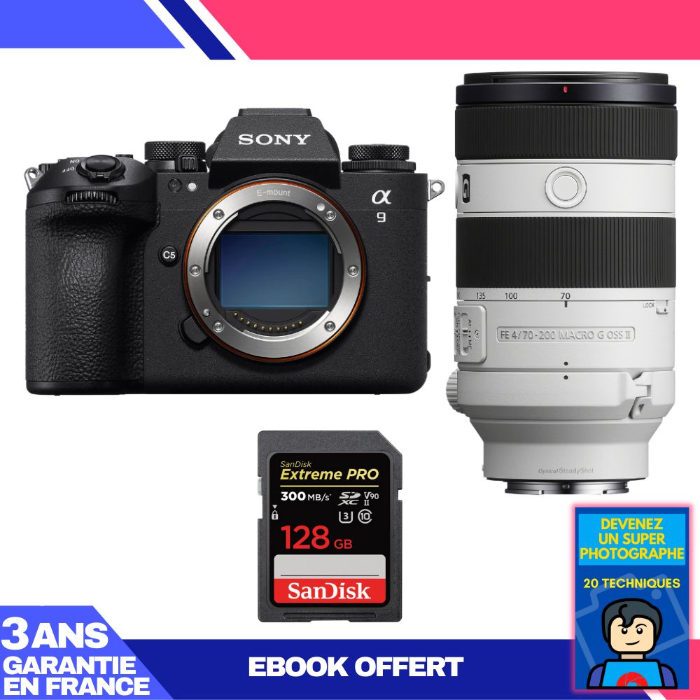 Sony A9 III Body + FE 70-200mm f/4 Macro G OSS II Lens + 1 SanDisk 128GB Extreme PRO UHS-II SDXC Card + 'Become a Super Photographer' Ebook