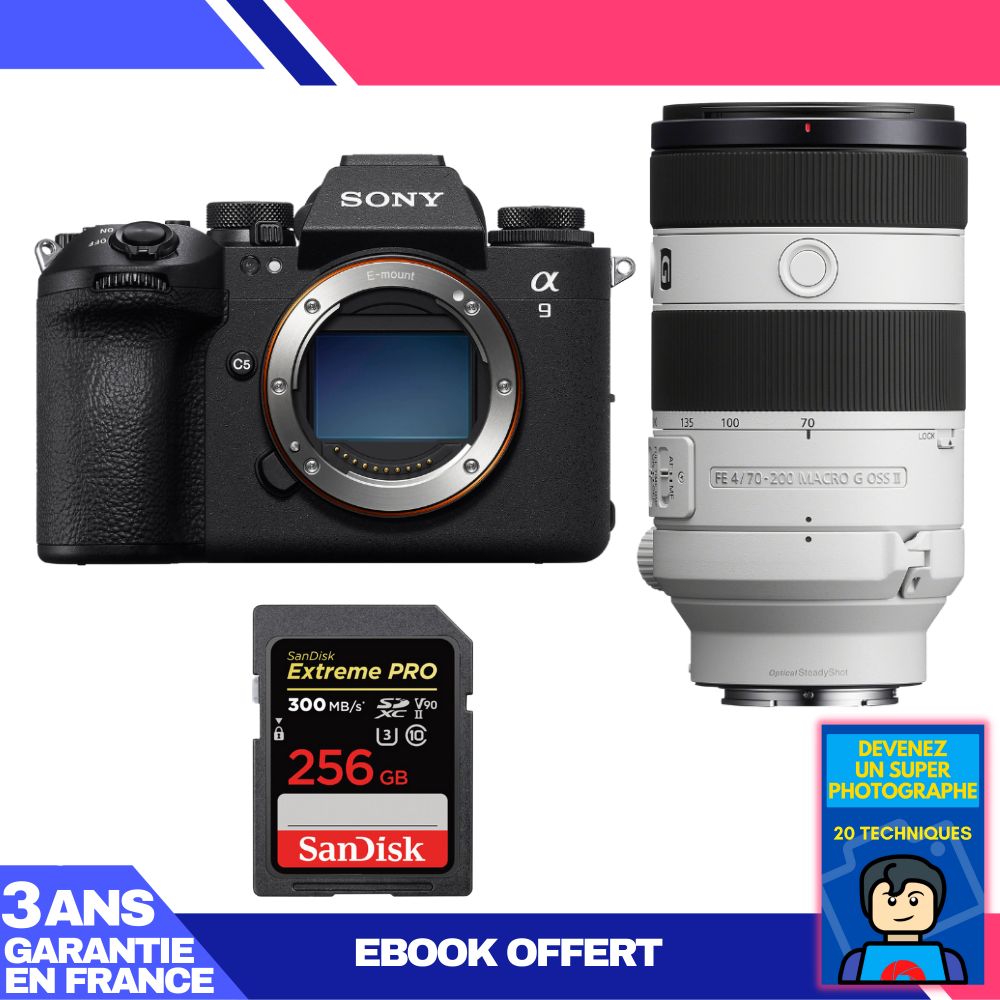Sony A9 III Body + FE 70-200mm f/4 Macro G OSS II Lens + 1 SanDisk 256GB Extreme PRO UHS-II SDXC Card + 'Become a Super Photographer' Ebook