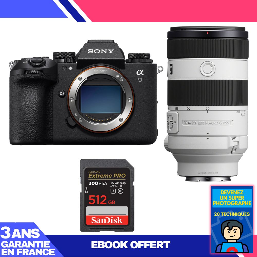 Sony A9 III Camera Kit with FE 70-200mm f/4 Macro G OSS II Lens and 512GB SanDisk Extreme PRO SD Card