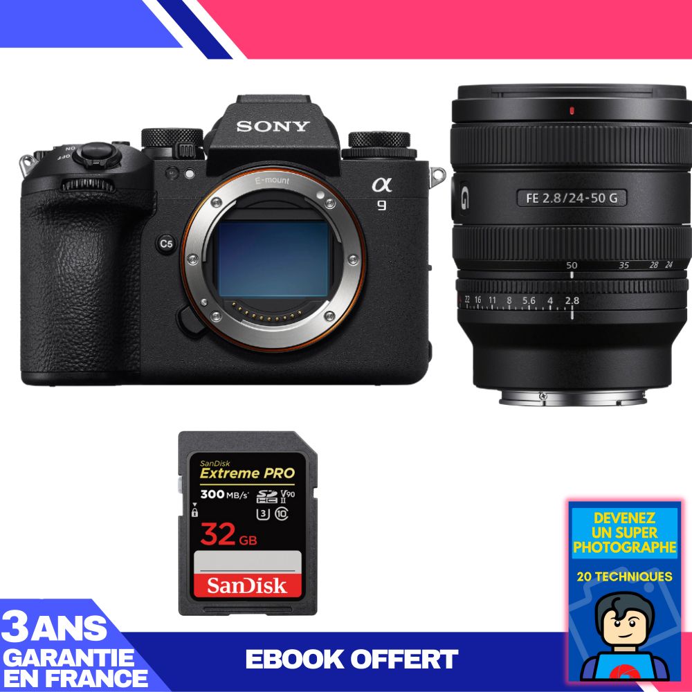 Sony A9 III Camera Kit with FE 24-50mm f/2.8 G Lens and SanDisk 32GB SD Card