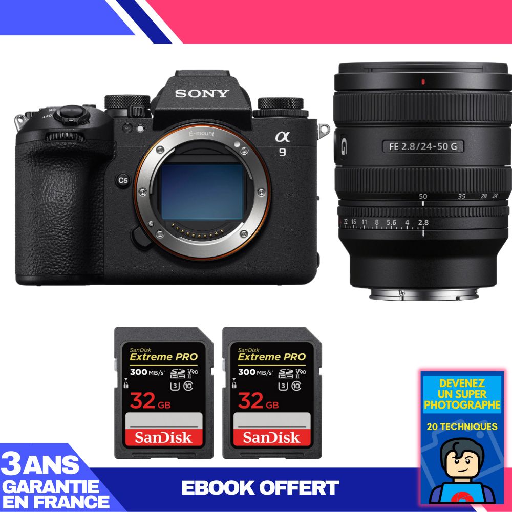 Sony A9 III Camera Kit with FE 24-50mm f/2.8 G Lens and 2x SanDisk 32GB Extreme PRO UHS-II SDXC Cards