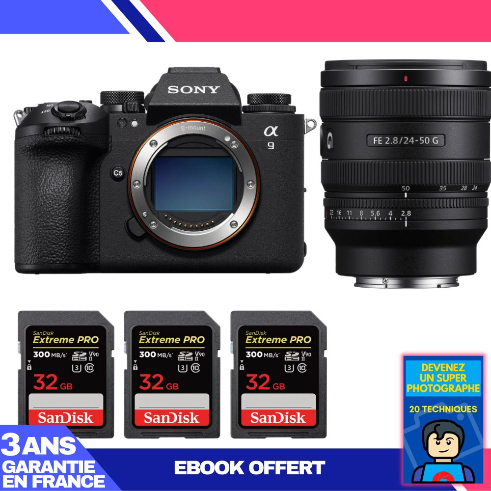 Sony A9 III Camera Kit with FE 24-50mm f/2.8 G Lens + 3x 32GB SanDisk Extreme PRO UHS-II SDXC Memory Cards