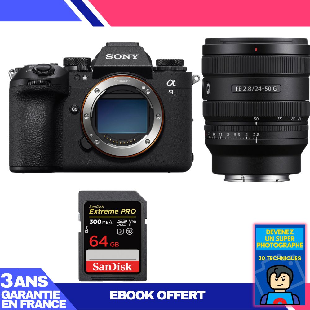 Sony A9 III Camera Kit with FE 24-50mm f/2.8 G Lens and SanDisk 64GB Extreme PRO SD Card