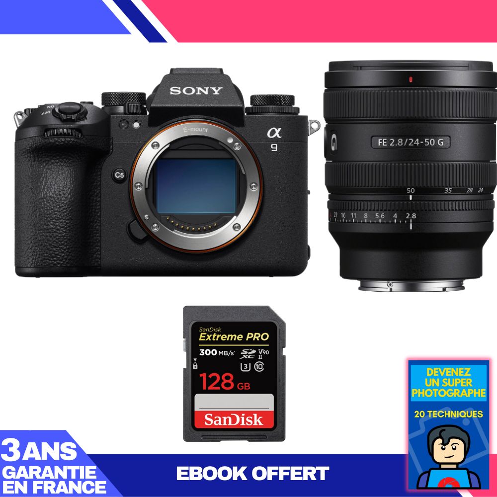 Sony A9 III Camera Kit with FE 24-50mm f/2.8 G Lens and 128GB SanDisk Extreme PRO SD Card