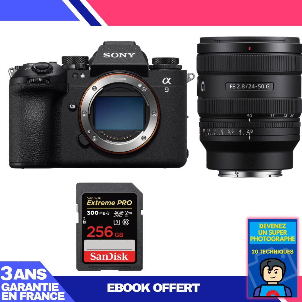 Sony A9 III Camera Kit with FE 24-50mm f/2.8 G Lens and SanDisk 256GB Extreme PRO SD Card