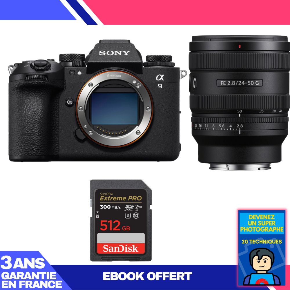 Sony A9 III Camera Kit with FE 24-50mm f/2.8 G Lens + 512GB SanDisk Extreme PRO SD Card