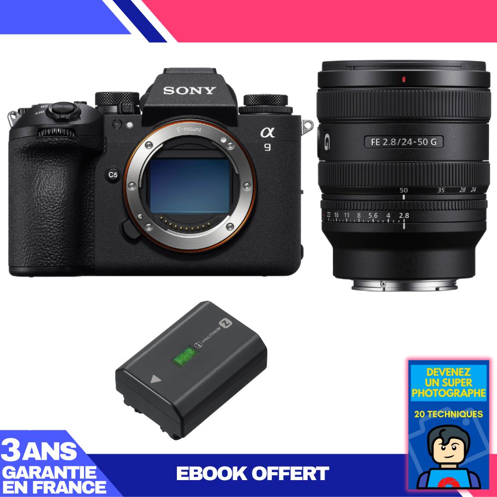 Sony A9 III Camera Body + FE 24-50mm f/2.8 G Lens + Sony NP-FZ100 Battery + 'Become a Super Photographer' Ebook