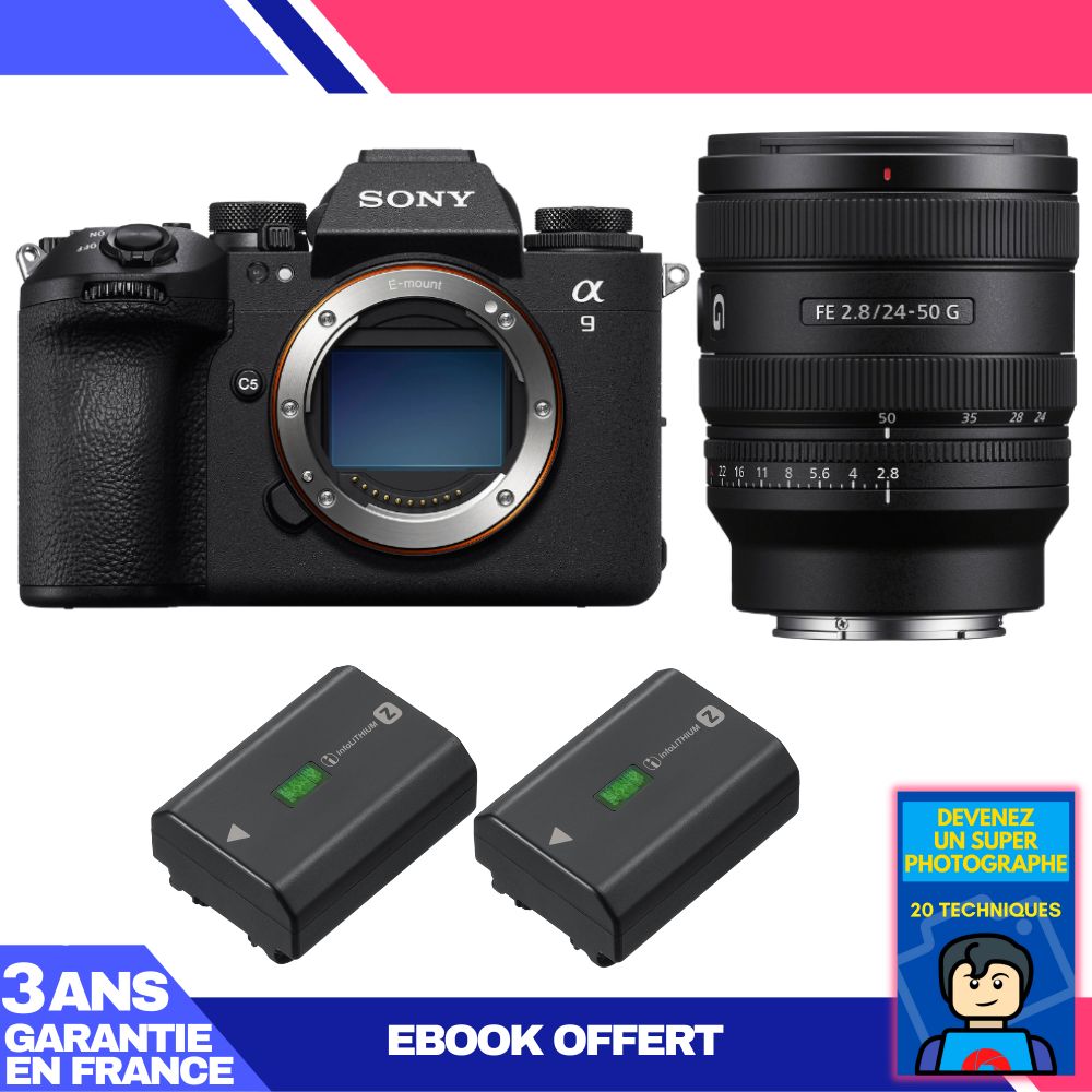 Sony A9 III Camera Body + FE 24-50mm f/2.8 G Lens + 2 Sony NP-FZ100 Batteries + 'Become a Super Photographer' Ebook