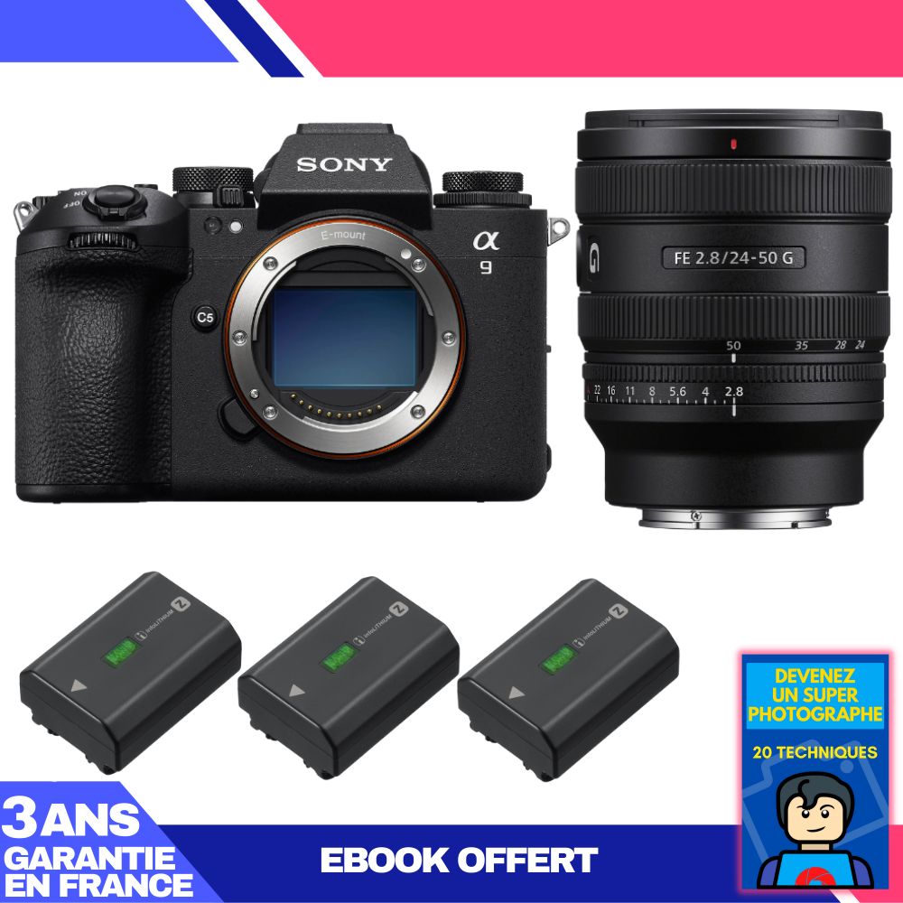 Sony A9 III Camera Body + FE 24-50mm f/2.8 G Lens + 3 Sony NP-FZ100 Batteries + 'Become a Super Photographer' Ebook