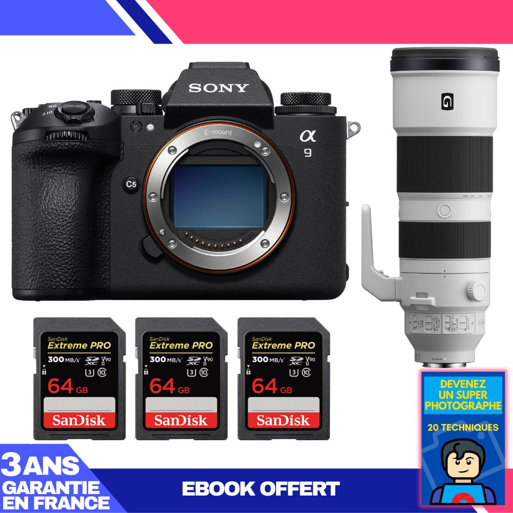 Sony A9 III Body + FE 200-600mm f/5.6-6.3 G OSS + 3 SanDisk 64GB Extreme PRO UHS-II SDXC Cards (300MB/s) + Ebook 'Become a Super Photographer'