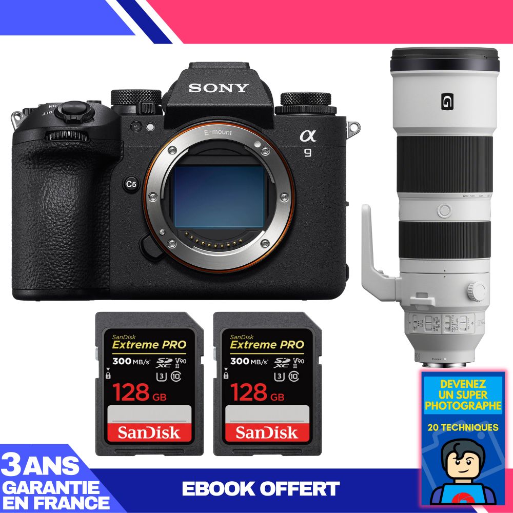 Sony A9 III Camera + FE 200-600mm f/5.6-6.3 G OSS Lens + 2 SanDisk 128GB Extreme PRO UHS-II SDXC Cards
