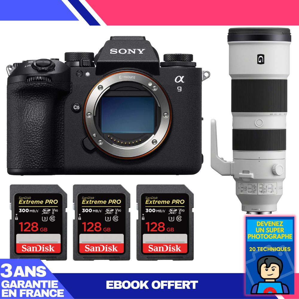 Sony A9 III Camera + FE 200-600mm f/5.6-6.3 G OSS Lens + 3 SanDisk 128GB Extreme PRO UHS-II SDXC Cards