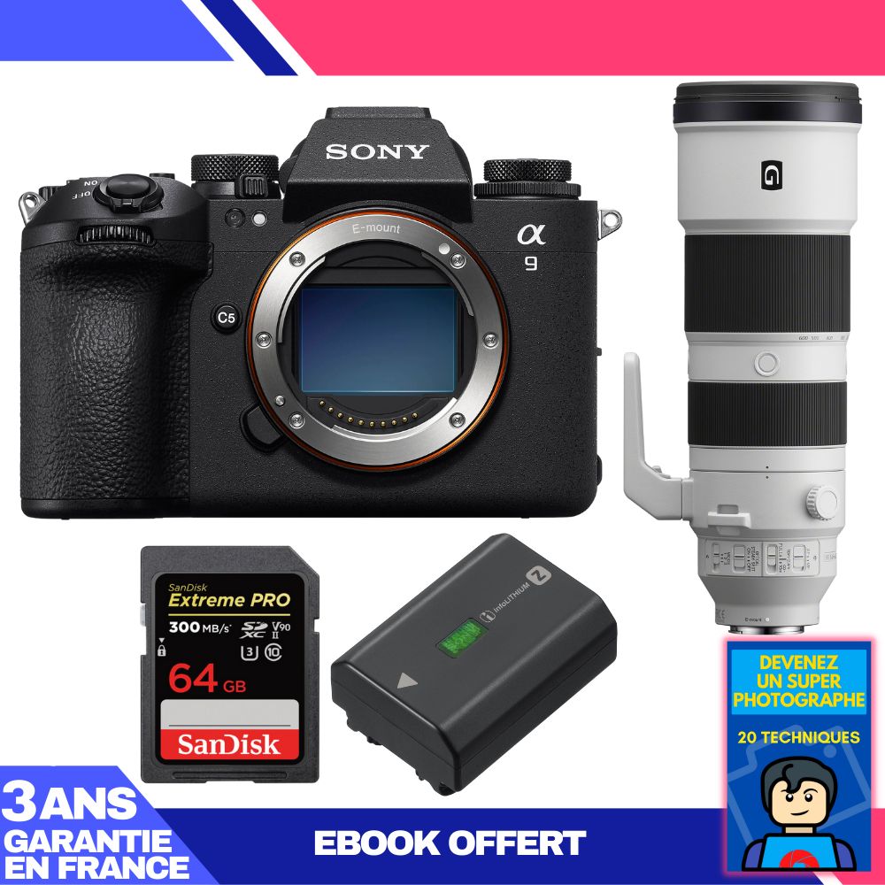 Sony A9 III Camera + FE 200-600mm f/5.6-6.3 G OSS Lens + 1 SanDisk 64GB Extreme PRO UHS-II SDXC Card + 1 Sony NP-FZ100 Battery + 'Become a Super Photographer' Ebook