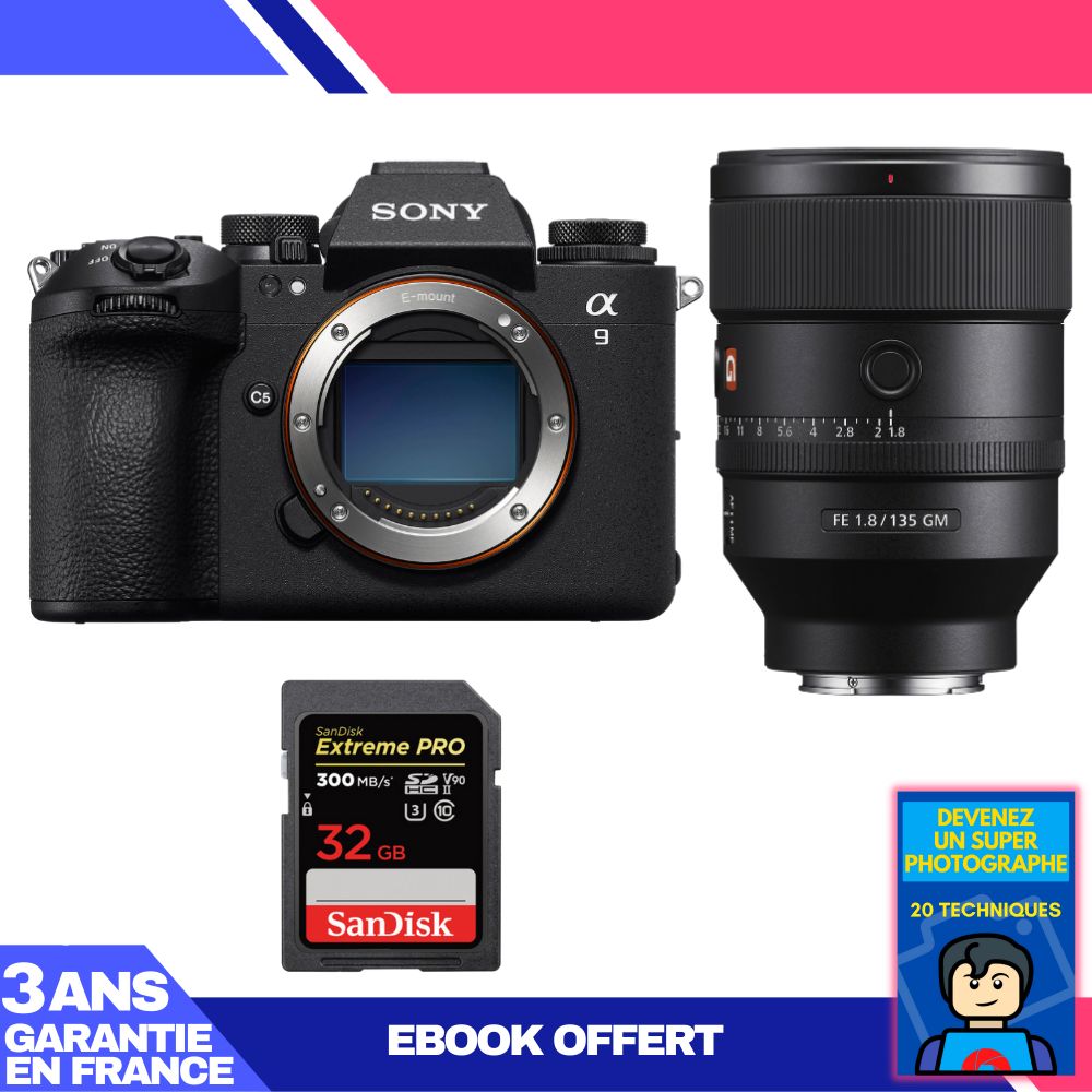 Sony A9 III Camera + FE 135mm f/1.8 GM Lens + 1 SanDisk 32GB Extreme PRO UHS-II SDXC Card + 'Become a Super Photographer' Ebook