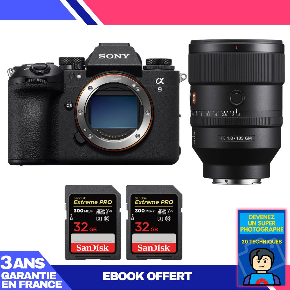 Sony A9 III Body + FE 135mm f/1.8 GM Lens + 2 SanDisk 32GB Extreme PRO UHS-II SDXC Cards + 'Become a Super Photographer' Ebook