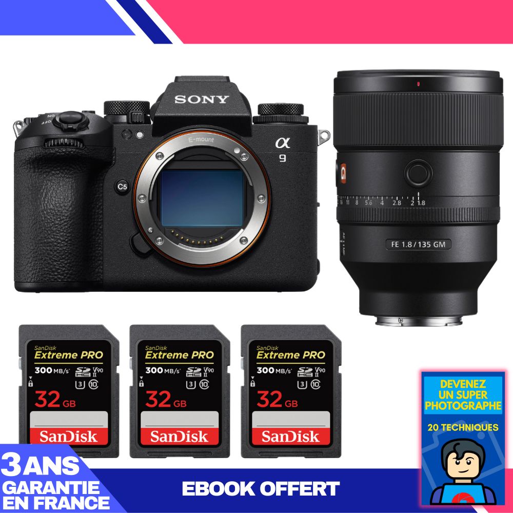 Sony A9 III Camera + 135mm f/1.8 GM Lens + 3x 32GB SanDisk Extreme PRO UHS-II SDXC Memory Cards
