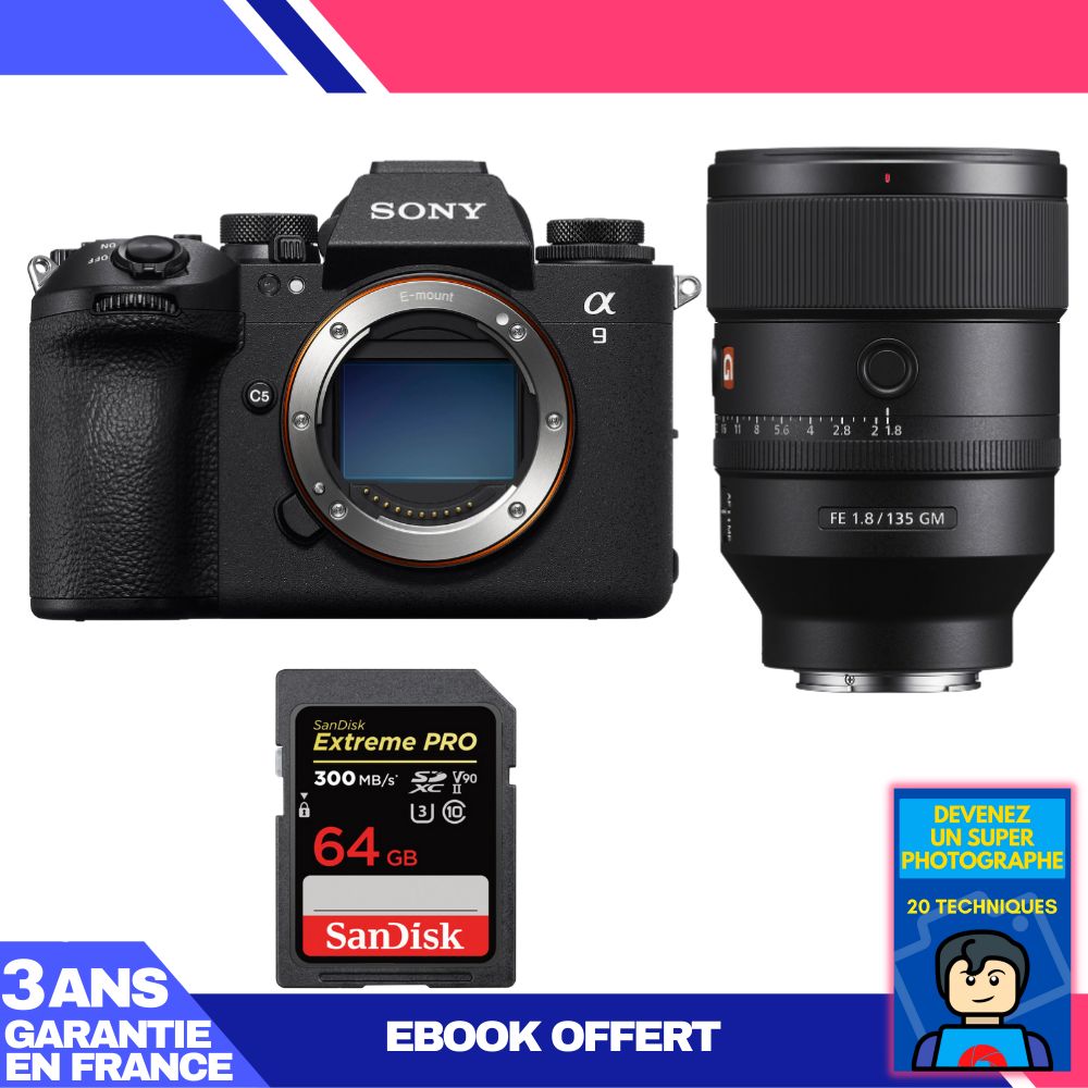 Sony A9 III Camera Body + FE 135mm f/1.8 GM Lens + 1x SanDisk 64GB Extreme PRO UHS-II SDXC Card + 'Become a Super Photographer' Ebook