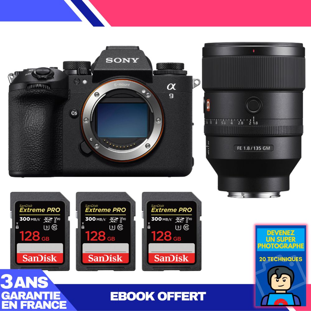 Sony A9 III Camera + FE 135mm f/1.8 GM Lens + 3x SanDisk 128GB Extreme PRO UHS-II SDXC Memory Cards