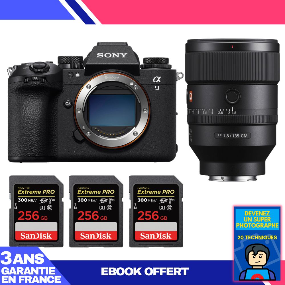 Sony A9 III Camera Body + FE 135mm f/1.8 GM Lens + 3 SanDisk 256GB Extreme PRO UHS-II SDXC Cards + 'Become a Super Photographer' Ebook