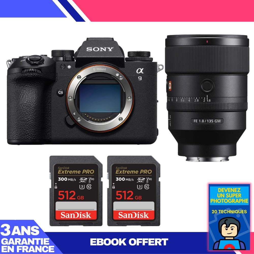 Sony A9 III Camera + FE 135mm f/1.8 GM Lens + 2 SanDisk 512GB Extreme PRO SD Cards + 'Become a Super Photographer' Ebook