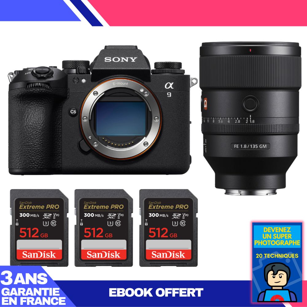 Sony A9 III Camera + FE 135mm f/1.8 GM Lens + 3 SanDisk 512GB Extreme PRO SD Cards + 'Become a Master Photographer' Ebook