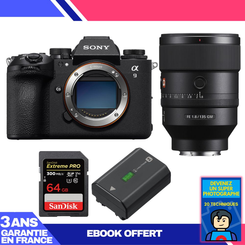Sony A9 III Camera + FE 135mm f/1.8 GM Lens + 2x 64GB SanDisk Extreme PRO UHS-II SDXC Cards + Sony NP-FZ100 Battery + 'Become a Super Photographer' Ebook