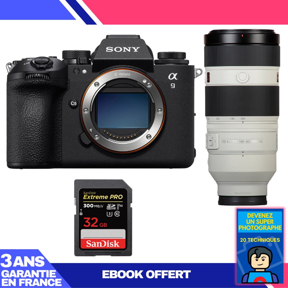 Sony A9 III Camera + FE 100-400mm f/4.5-5.6 GM OSS Lens + 32GB SanDisk Extreme PRO UHS-II SDXC Card + 'Become a Super Photographer' Ebook