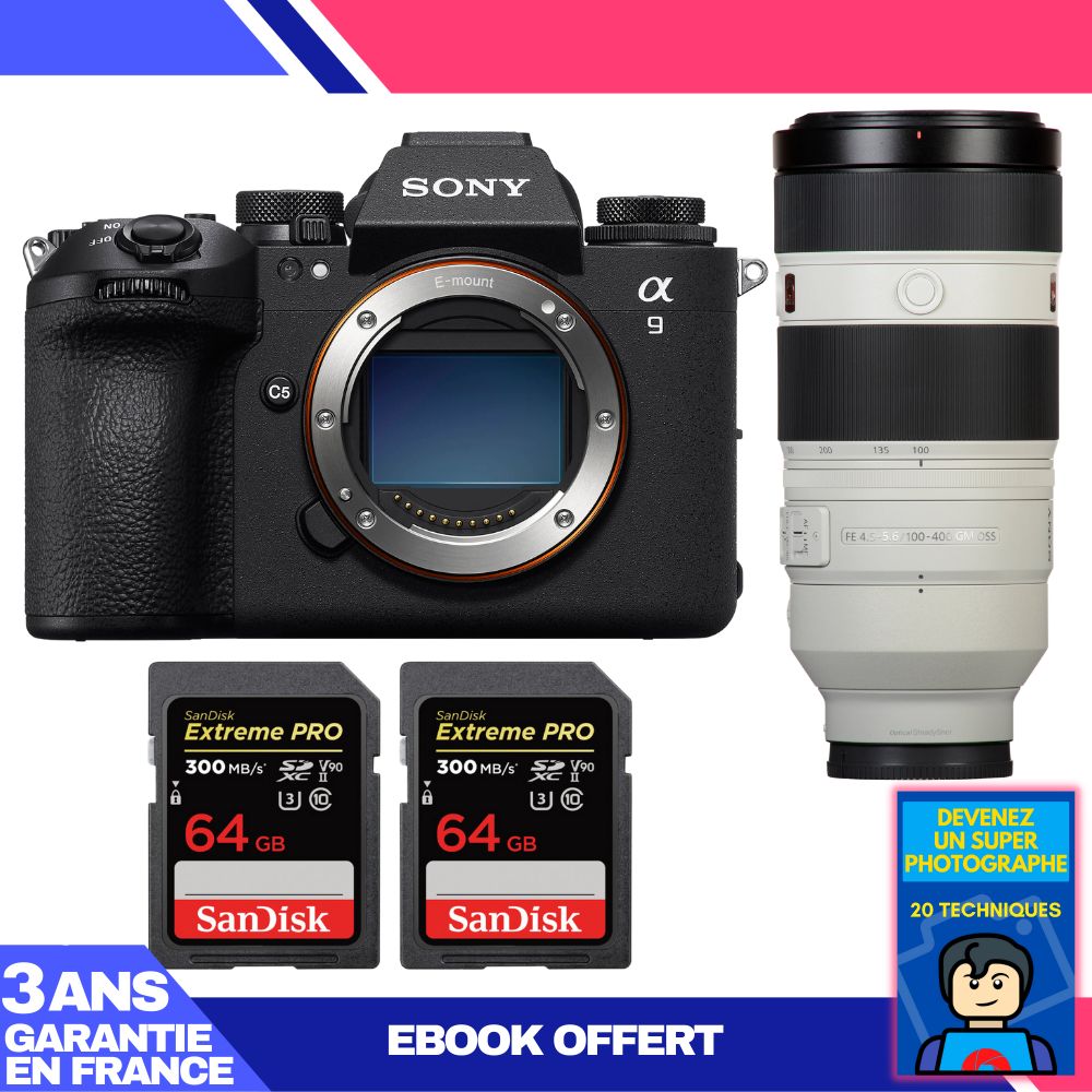 Sony A9 III Body + FE 100-400mm f/4.5-5.6 GM OSS + 2 SanDisk 64GB Extreme PRO UHS-II SDXC 300MB/s Memory Cards + 'Become a Super Photographer' Ebook