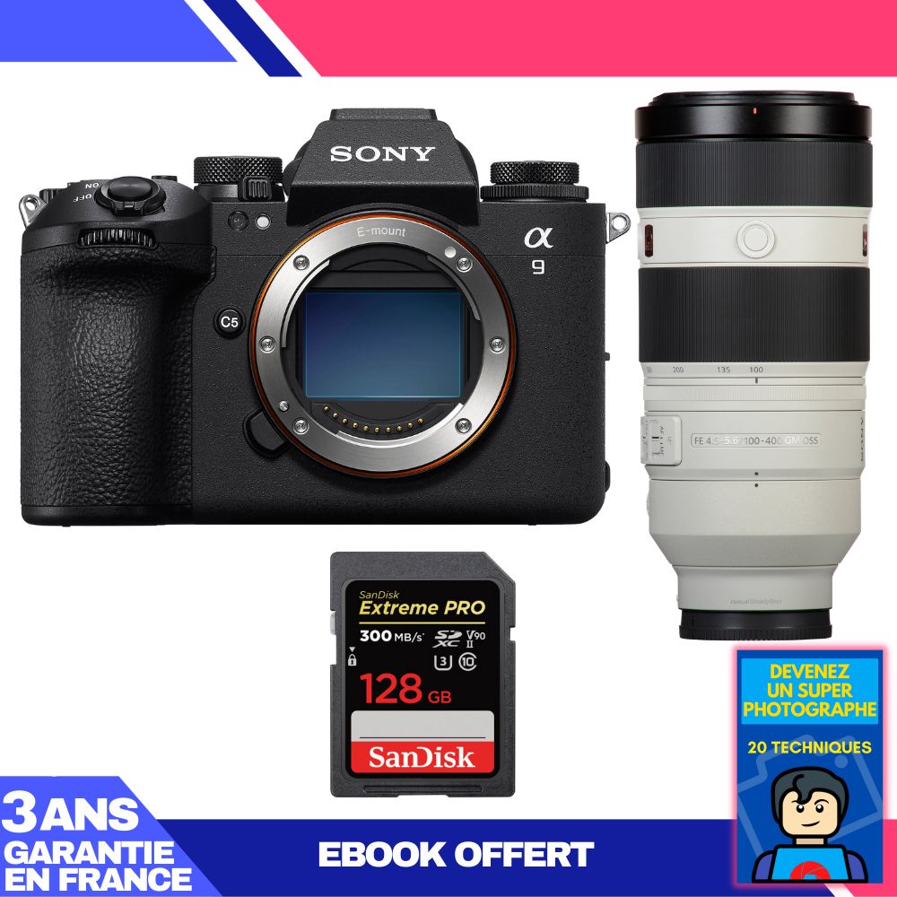 Sony A9 III Camera + FE 100-400mm f/4.5-5.6 GM OSS Lens + 128GB SanDisk Extreme PRO UHS-II SDXC Card + 'Become a Super Photographer' Ebook