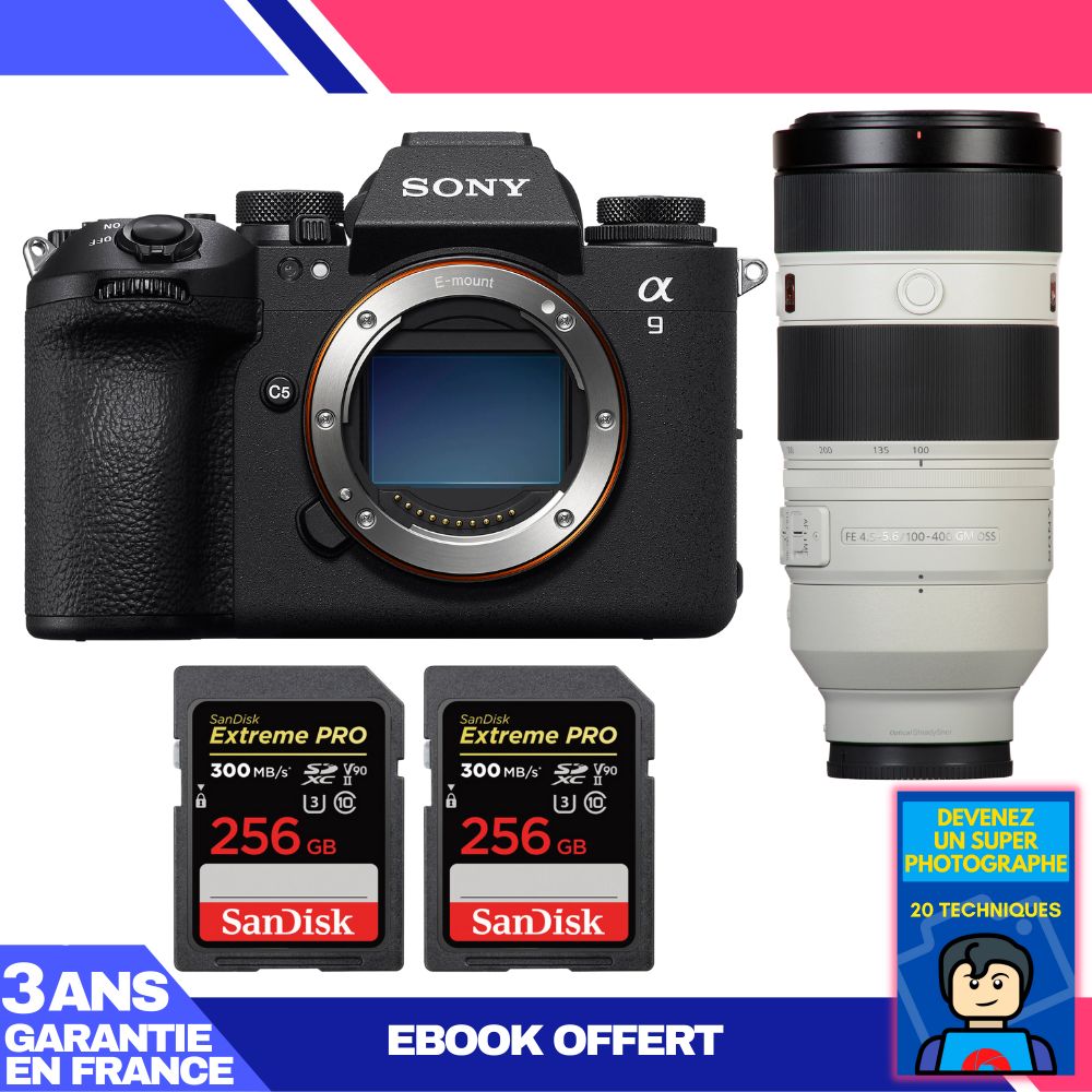 Sony A9 III Camera + FE 100-400mm f/4.5-5.6 GM OSS Lens + 2x SanDisk 256GB Extreme PRO UHS-II SDXC Cards + 'Become a Super Photographer' Ebook