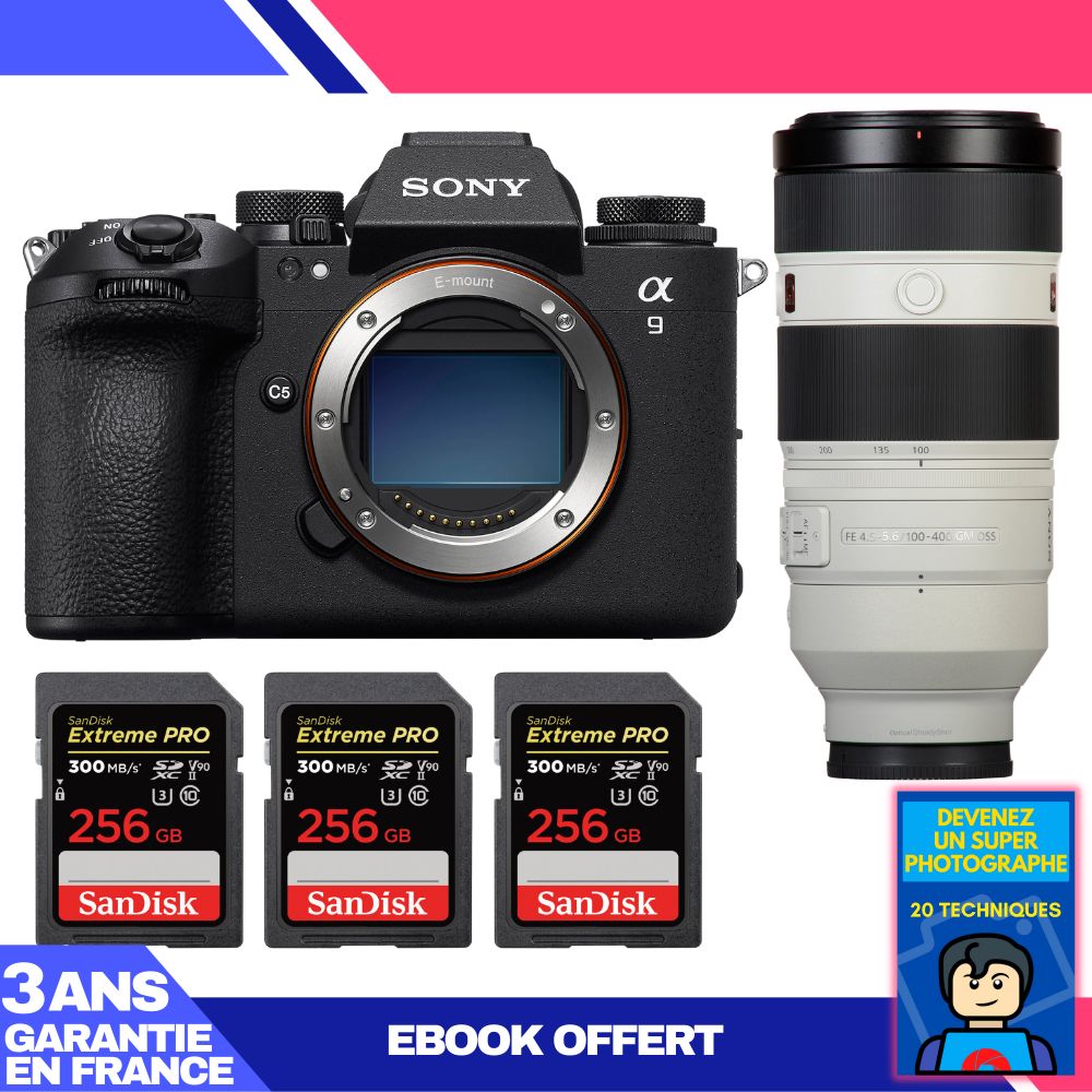 Sony A9 III Camera + FE 100-400mm f/4.5-5.6 GM OSS Lens + 3 SanDisk 256GB Extreme PRO UHS-II SDXC Memory Cards
