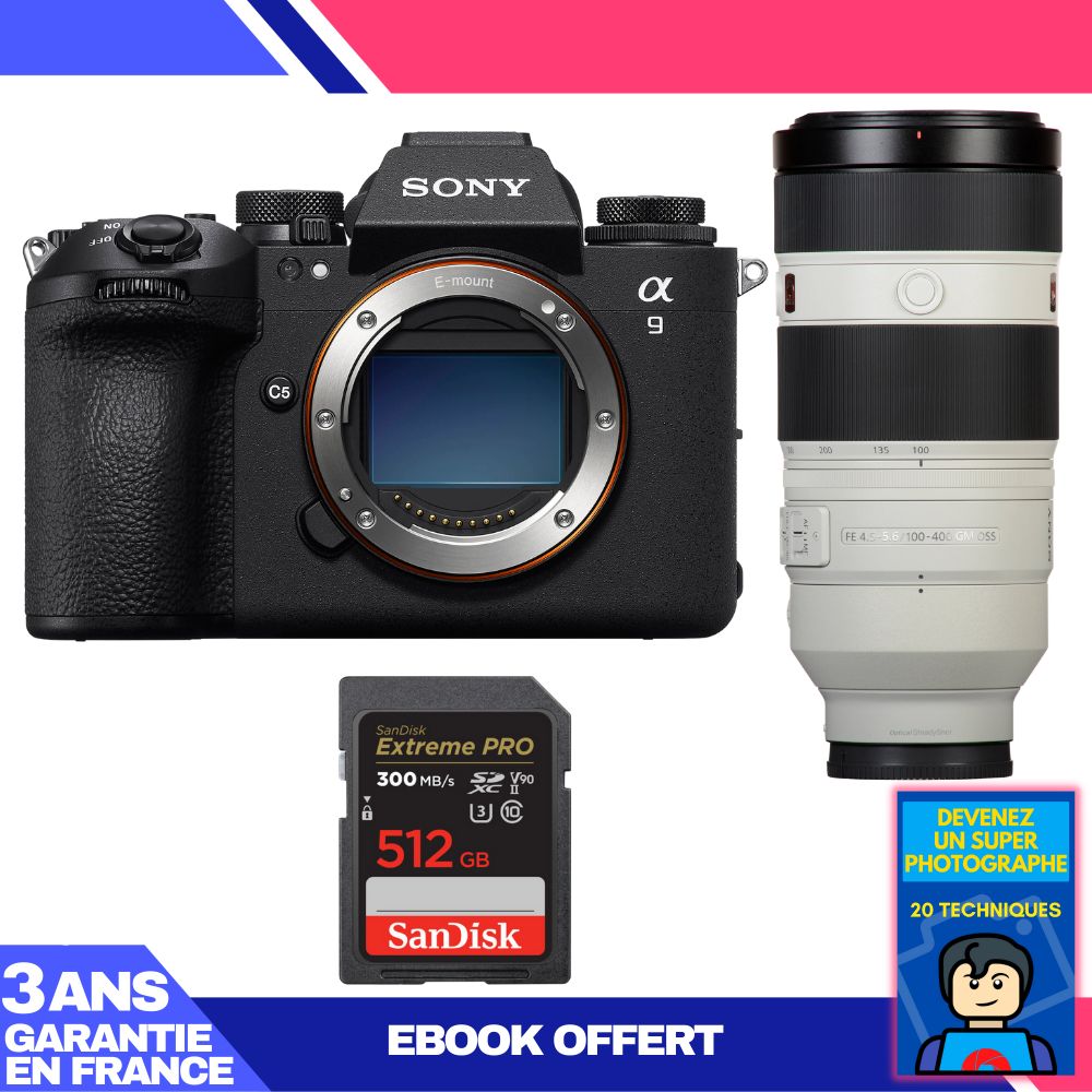 Sony A9 III Camera + FE 100-400mm f/4.5-5.6 GM OSS Lens + 512GB SanDisk Extreme PRO UHS-II SDXC Card + 'Become a Super Photographer' Ebook