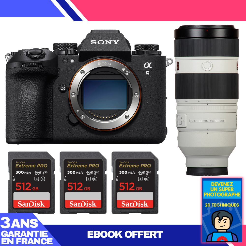 Sony A9 III Camera + FE 100-400mm f/4.5-5.6 GM OSS Lens + 3 SanDisk 512GB Extreme PRO UHS-II SDXC Cards