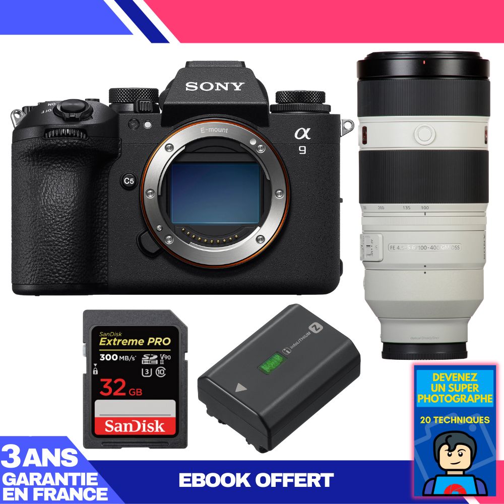 Sony A9 III Camera + FE 100-400mm f/4.5-5.6 GM OSS Lens + 32GB SanDisk Extreme PRO UHS-II SDXC Memory Card + Sony NP-FZ100 Battery + 'Become a Super Photographer' Ebook