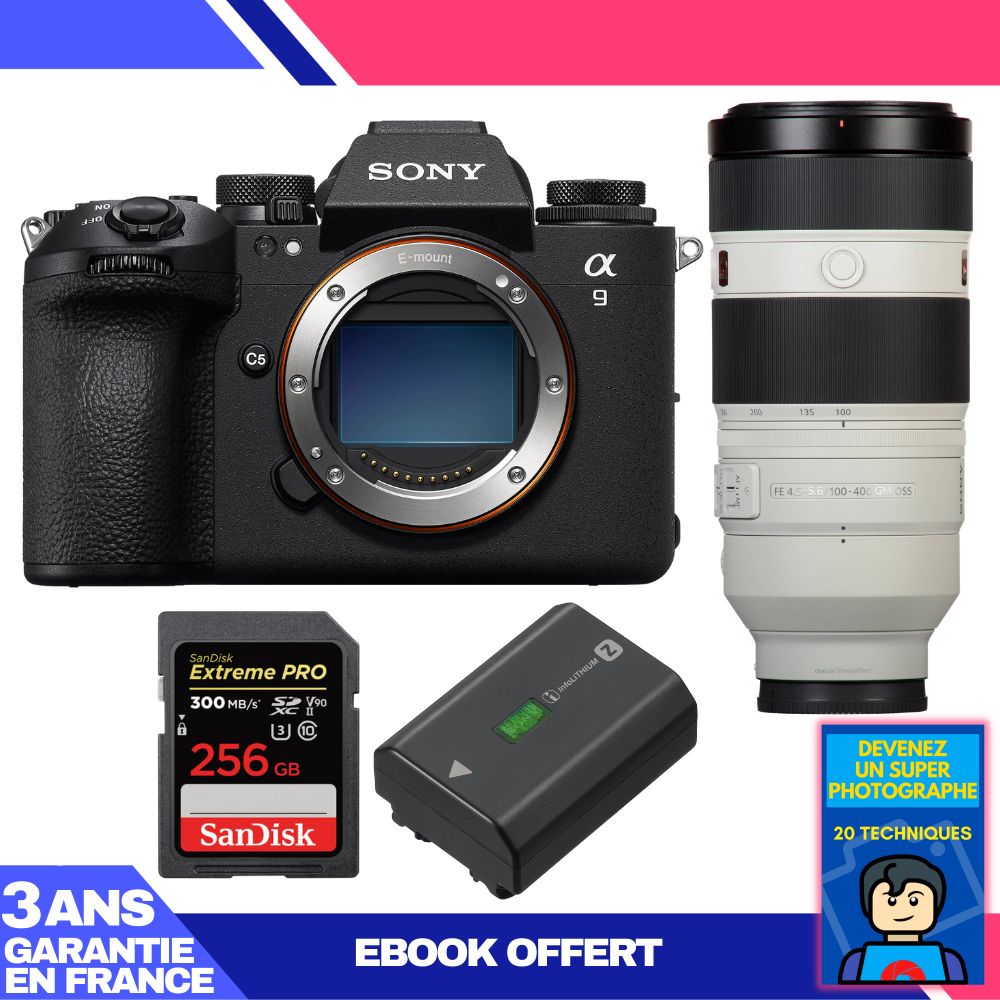 Sony A9 III Camera Kit with FE 100-400mm f/4.5-5.6 GM OSS Lens + 256GB SanDisk Extreme PRO SDXC Card + Sony NP-FZ100 Battery + 'Become a Super Photographer' Ebook