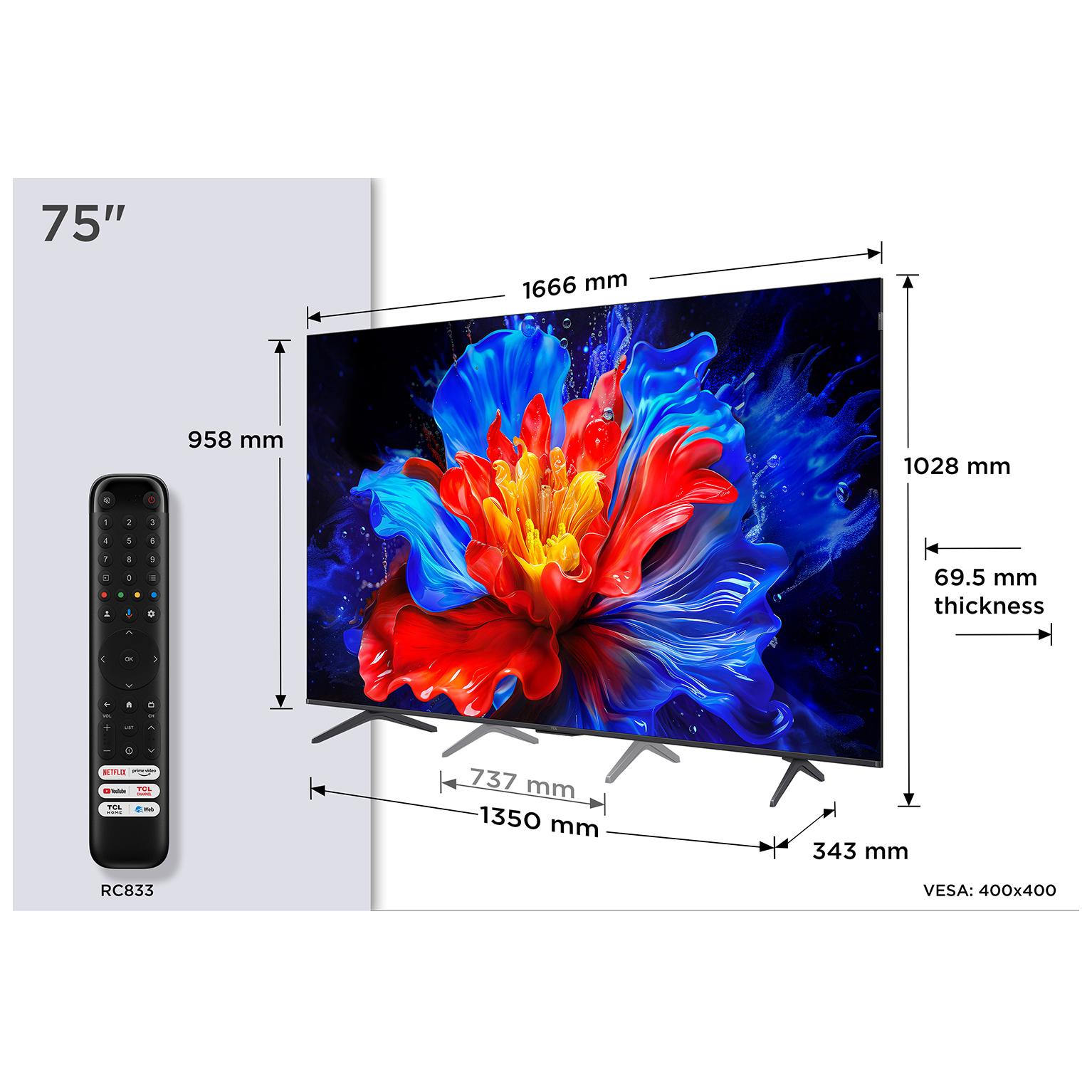 TCL 75P8K QLED 4K TV - 144Hz - ONKYO 2.1 Sound - HDR10+ & Dolby Vision Compatible