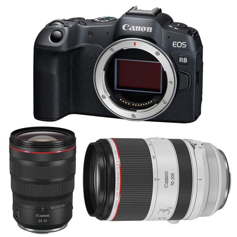 Canon EOS R8 + RF 24-70mm f/2.8 L IS USM + RF 70-200mm f/2.8 L IS USM 3-Year Warranty