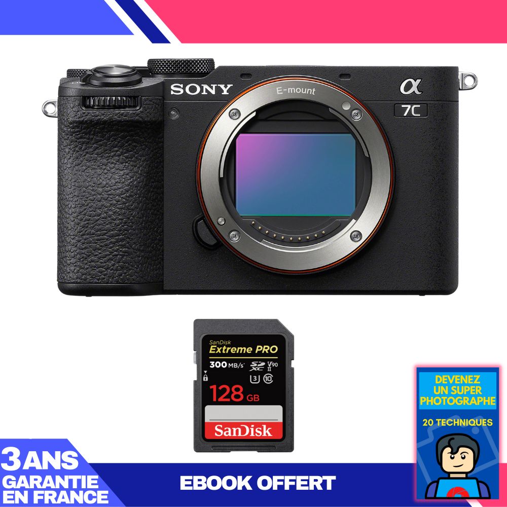 Sony A7C II Black + 1 SanDisk 128GB Extreme PRO UHS-II SDXC Card + Ebook 'Become a Super Photographer'
