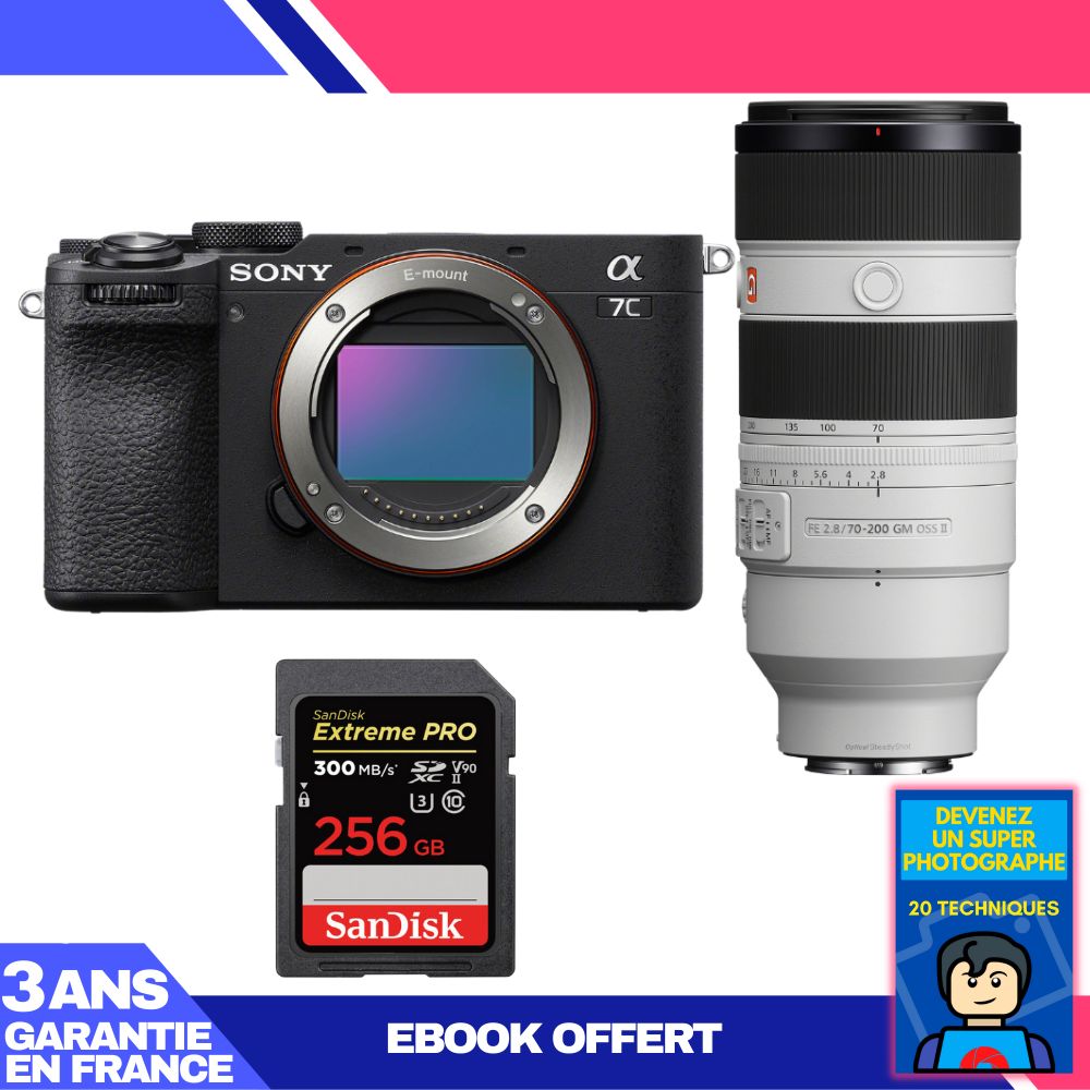 Sony A7C II Black Body + FE 70-200mm f/2.8 GM OSS II Lens + 1 SanDisk 256GB Extreme PRO UHS-II SDXC Card + 'Become a Super Photographer' Ebook