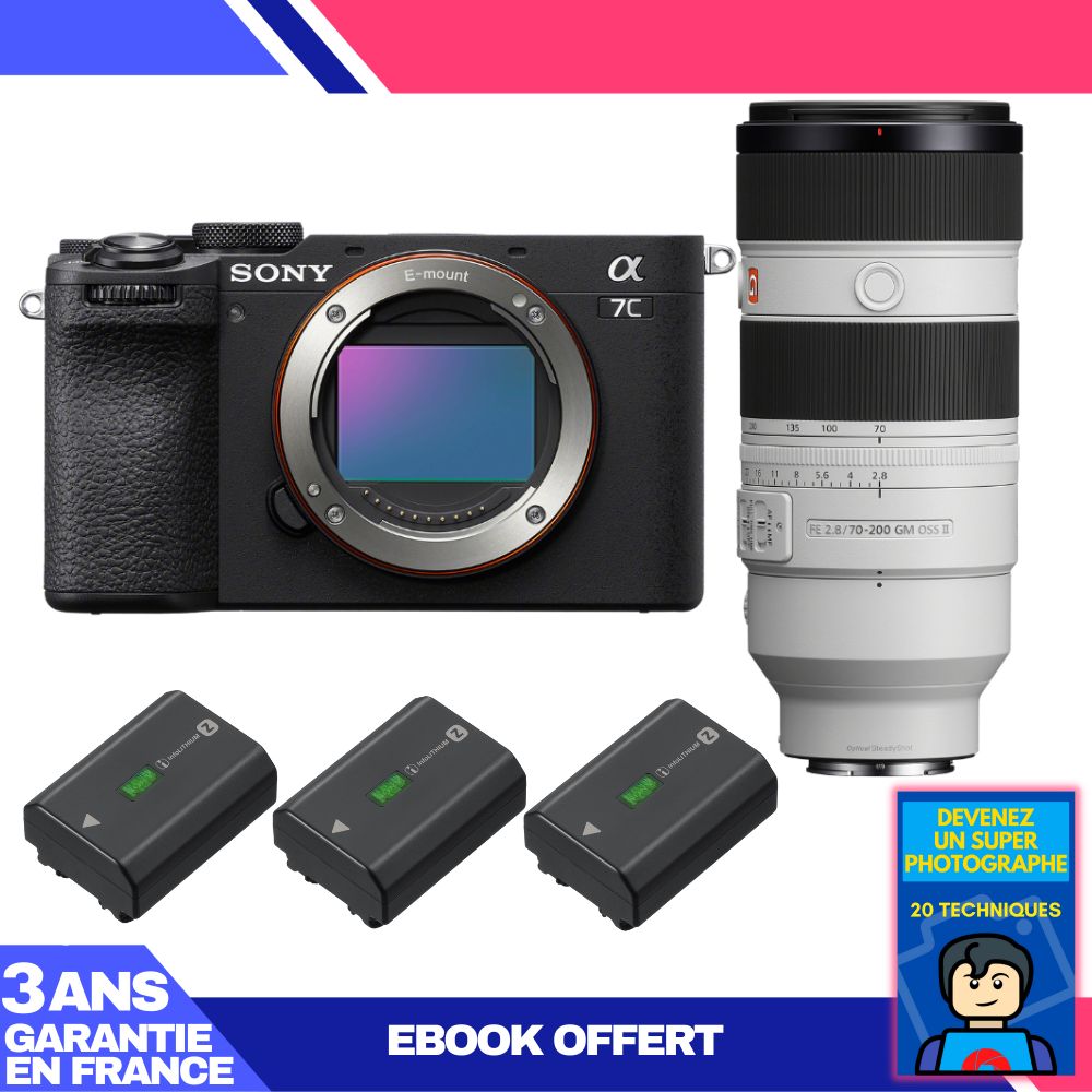 Cámara Sony A7C II Negra + Lente FE 70-200mm f/2.8 GM OSS II + 3 Baterías Sony NP-FZ100 + Libro electrónico 'Conviértete en un Fotógrafo Profesional'