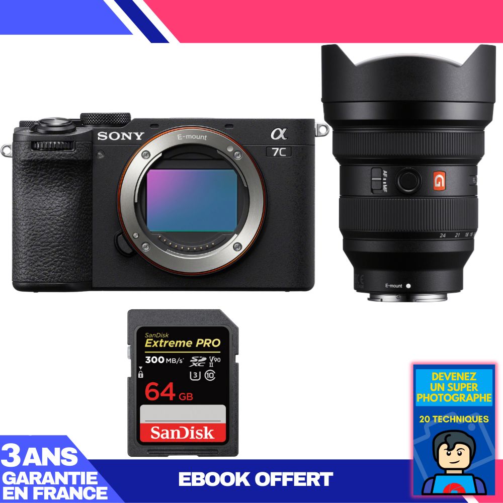 Sony A7C II Black Camera Kit with FE 12-24mm f/2.8 GM Lens + 1 SanDisk 64GB Extreme PRO UHS-II SDXC Card