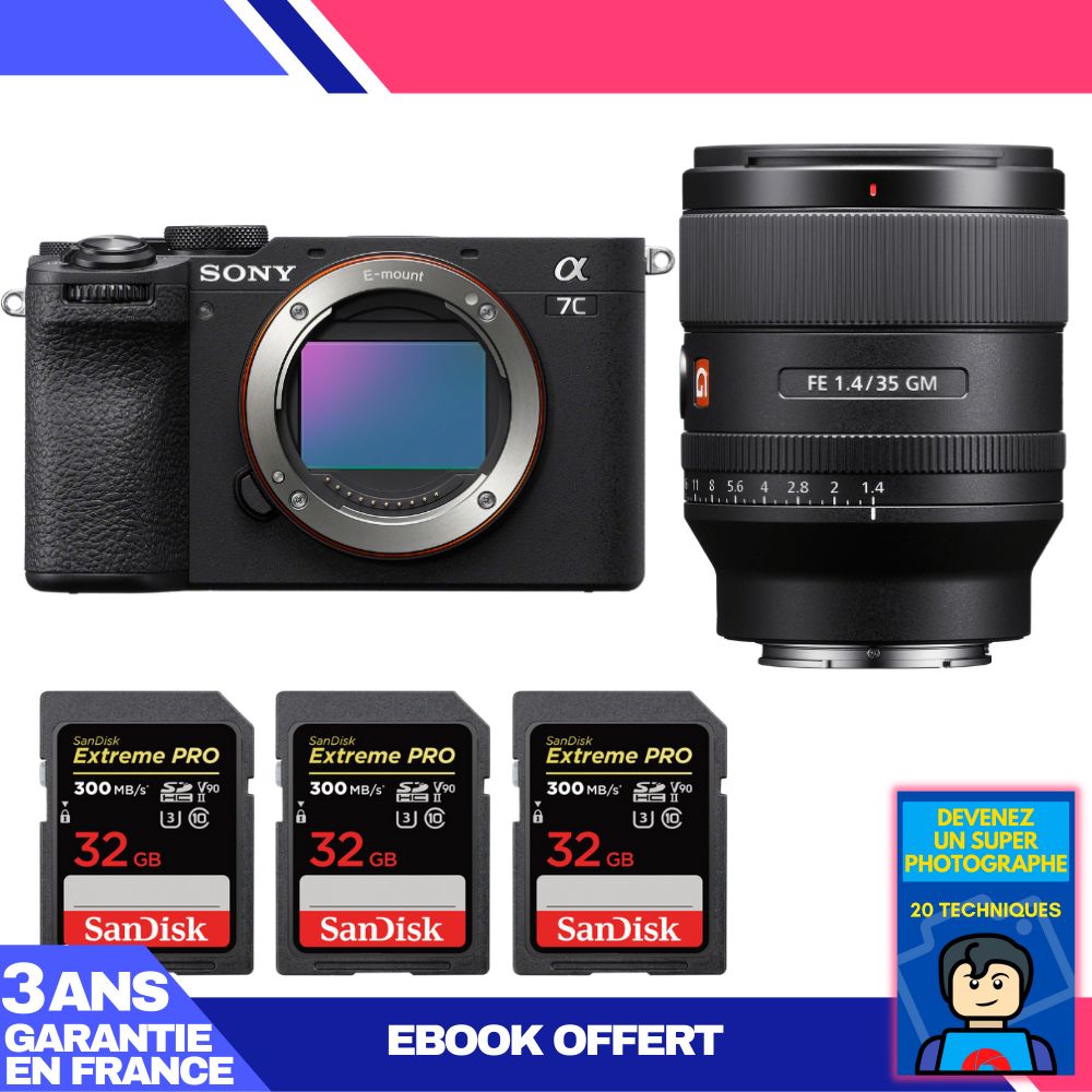 Sony A7C II Black Body + FE 35mm f/1.4 GM Lens + 3 SanDisk 32GB Extreme PRO UHS-II SDXC Cards + 'Become a Super Photographer' Ebook
